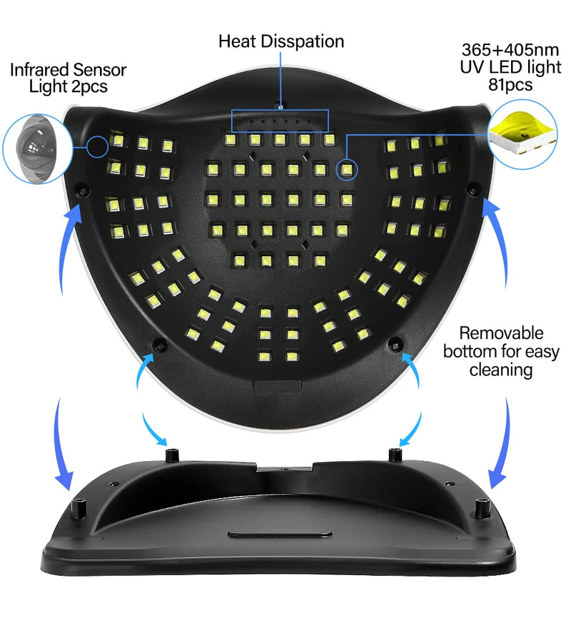 380W 81LEDS UV LED Nail Lamp Nail Dryer for Gel Polish 4 Setting Timers UV Nail Lamp Professional Nail Light Automatic Sensor