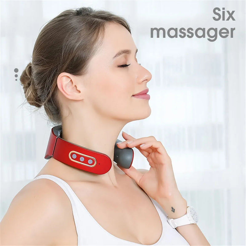 Electric Neck and Shoulder Pulse Massager 6 mode 9 levels Adjustable Heat Cervical Vertebra Relax Pain Relief Kneading Machine