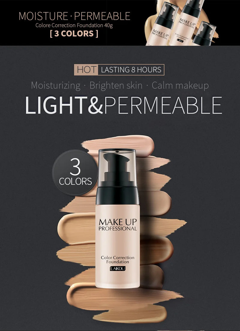 LAIKOU Makeup Base Face Liquid Foundation BB Cream Concealer Moisturizer Oil-control Whitening Waterproof Maquiagem Makeup 40g