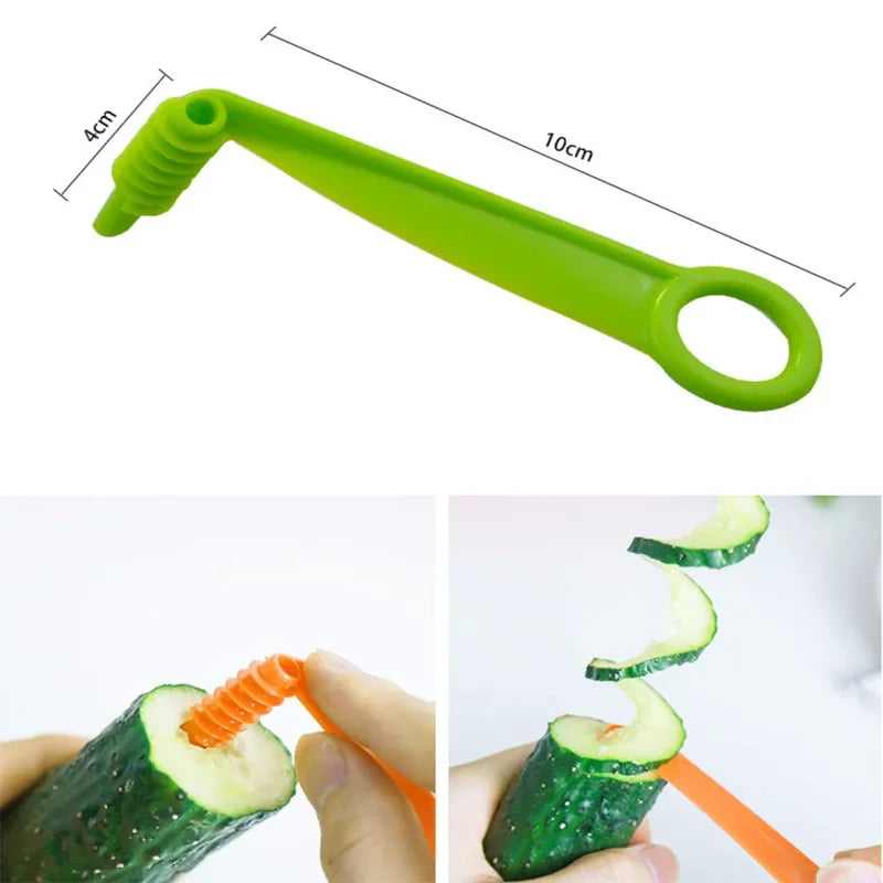 New Vegetable Roll Rotary Chipper Spiral Slicer Fruit Cucumber Blade Kitchen Eco- Friendly Food Processing Utensils Green Color