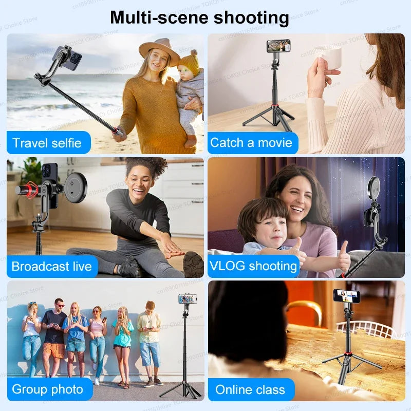 1300mm Magnetic Selfie Stick Tripod for iPhone Magsafe,Hidden Clamp & 1/4" Thread Compatible Android Smartphone & Action Camera