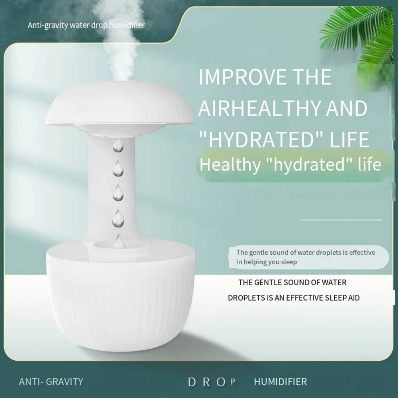 Water Droplet Air Humidifier Anti-Gravity Ultrasonic Cool Mist Maker Night Light Weightless Sprayer with LED Night Light