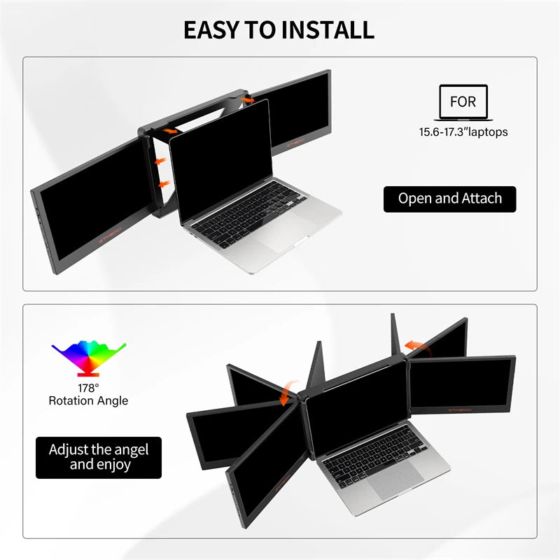 11.6 Inch Portable Monitor Laptop Triple Dual Extender Screen Full View 1920x1080 IPS FHD Folded Display For 13.0-17.3In Laptops