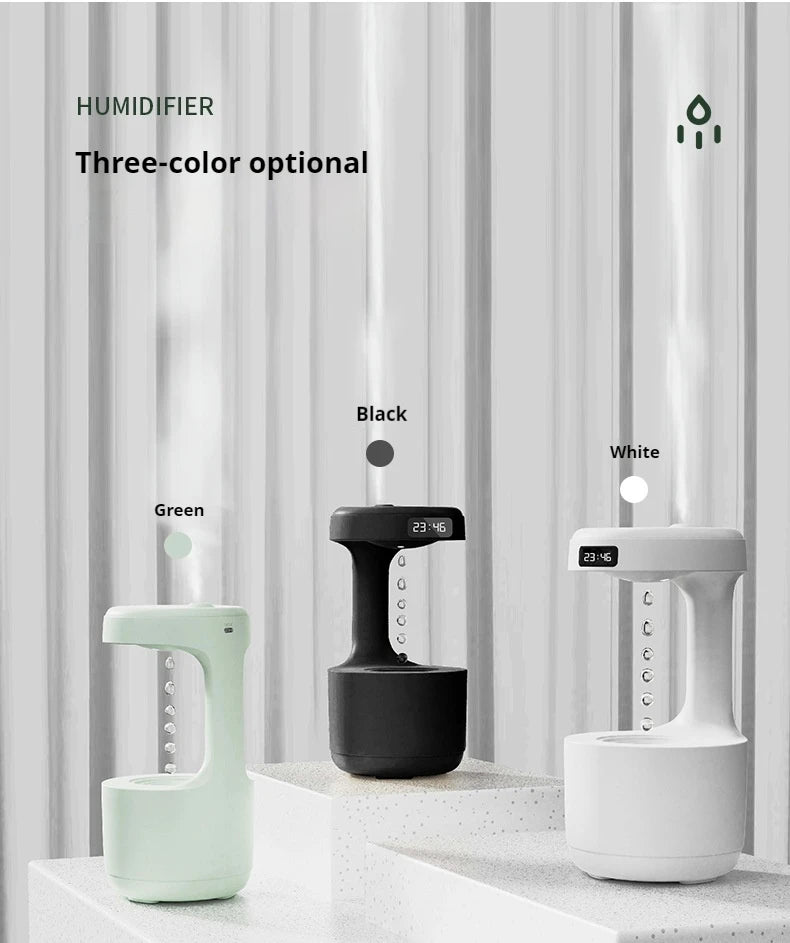 Anti-Gravity Water Droplet Humidifier with LED Clock Display, Creative Black Technology - for Home Decor, Gifts to Friends