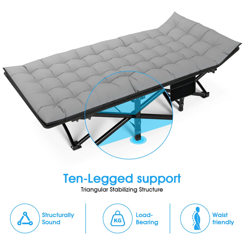 Folding Camping Cot Camp Cots Portable Heavy Duty Outdoor Camping Bed for Adults Home Beach RV Noon Break 200KG Bearing