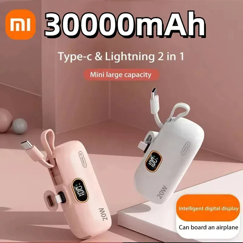 Xiaomi 30000mAh Mini Portable Power Bank Capsule Mobile Power Supply Emergency External Battery Fast Charger For iPhone Type-C