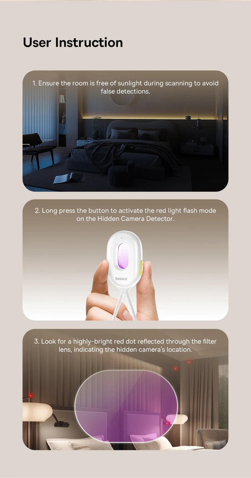 【New】Baseus Camera Detector Intelligent Hidden Camera Signal Detector Rechargeable Hanging Security Alarm Protection Detector