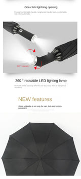 For xiaomi Automatic Umbrella With Flashlight Female Male Luxury Business Windproof Umbrellas Men Rain Women Anti-UV Parasol