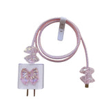 3D Pink Bow Cable Charger Protector Cover For IPhone IPad 18W 20W Original Charger New Data Line Spiral Winder Protective