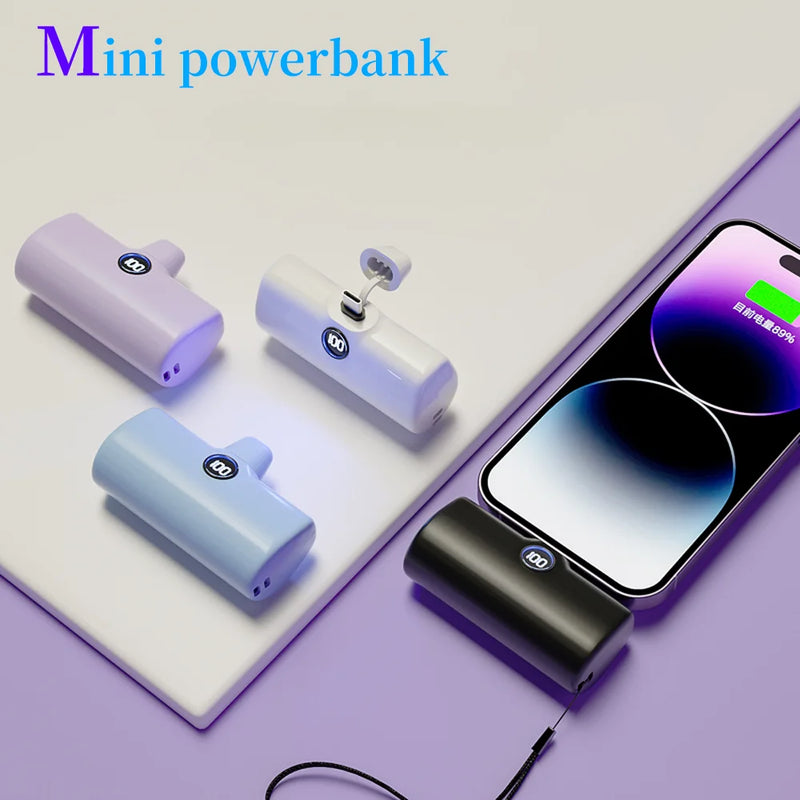 Mini Power Bank 5000mAh Poratable Fast Charge Wireless Type-C/Lightning Plug External Battery Powerbank