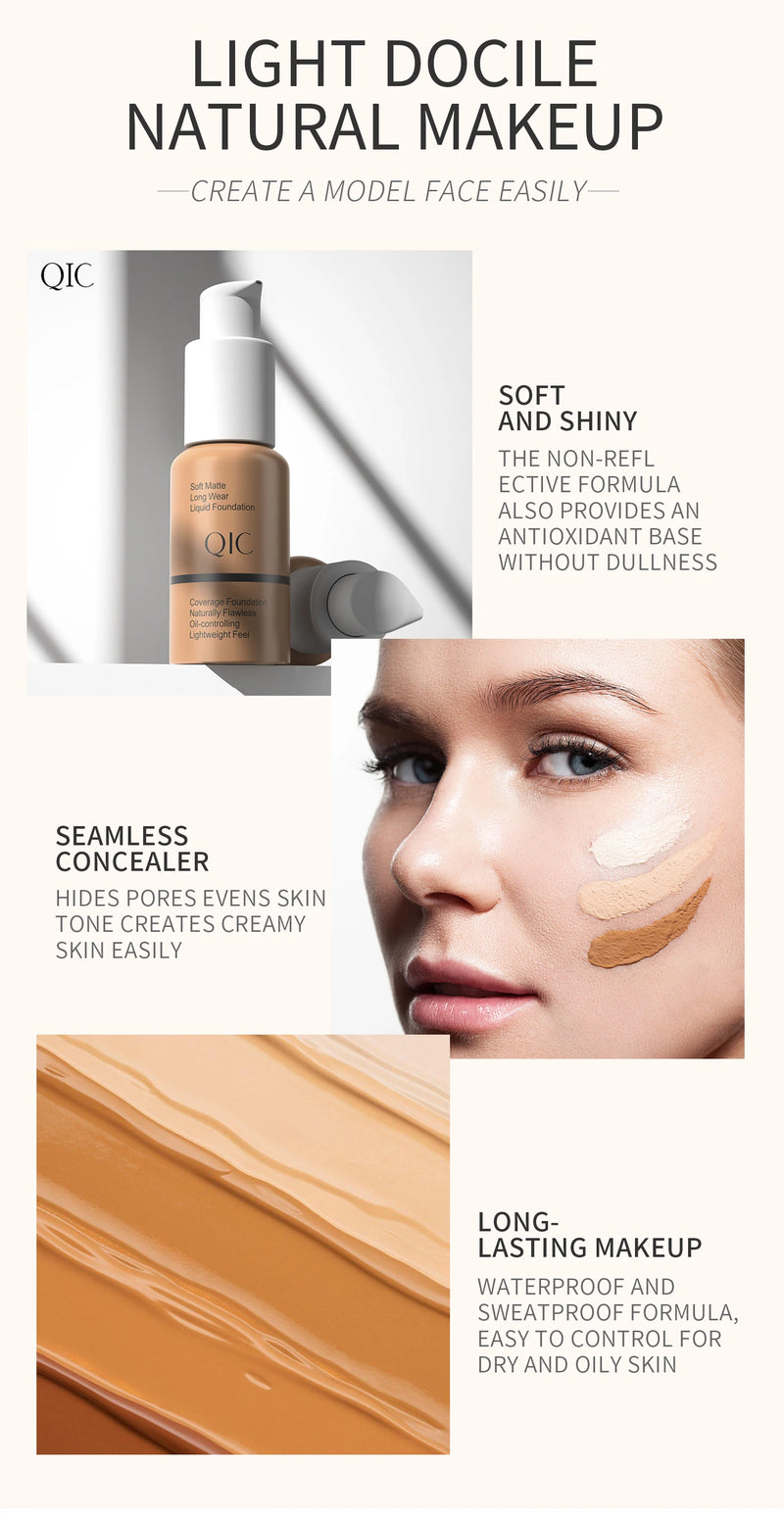 Liquid Foundation Concealer Face Naturally Flawless Matte Oil-Control Waterproof Long Lasting Foundation 30ml 5 Colors Optional