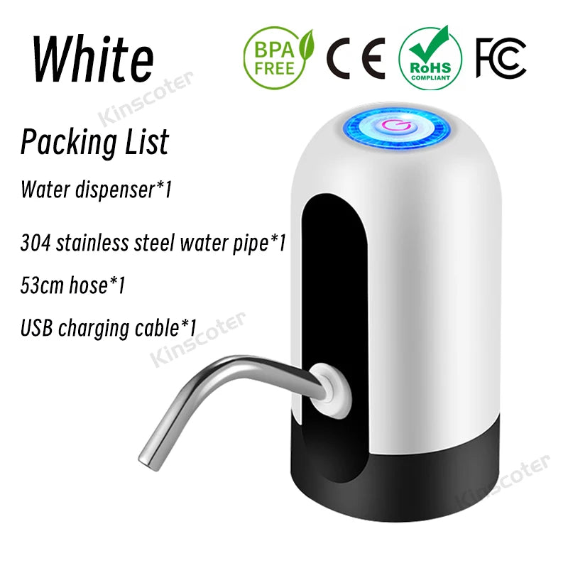 Kinscoter Rechargeable Portable Water Pump Mini Automatic Water Dispenser with Switch USB Charging for Universal 5 Gallon Bottle