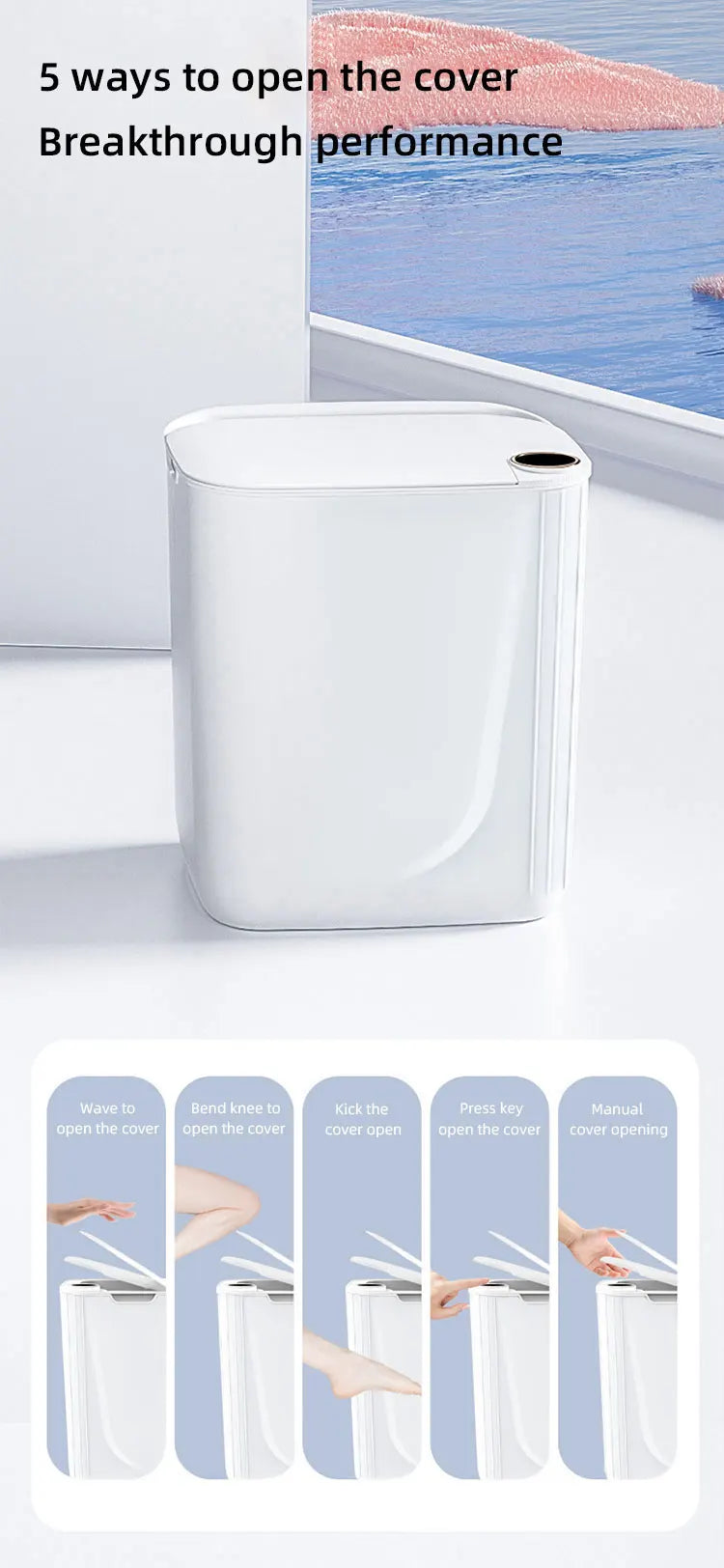 15/18L Smart Sensor Trash Can Quiet Automatic Trash Bin Rechargeable Auto Motion Sensor Rubbish Can for Kitchen Bathroom Bedroom