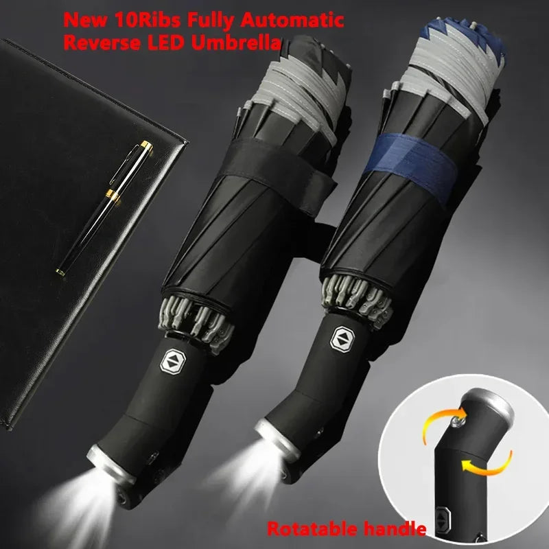 Fully Automatic Sun Protection Umbrella Folding Waterproof Umbrella With LED Flashlight UV Sunshade Rainproof Wind Resistance