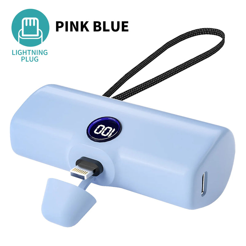 Mini Power Bank Portable 5000mAh Fast Charge With Type-C/Lightning Plug Compact Emergency Battery Pack for IPhone/Android Phone