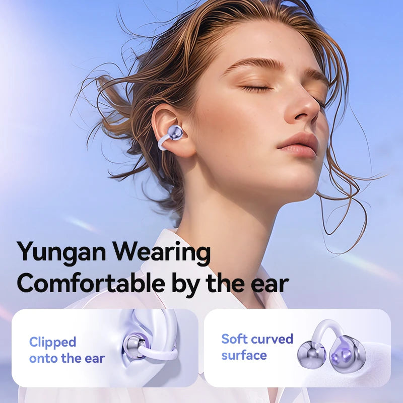 2025 Wireless Bone Conduction HIFI Bluetooth 5.4 Earbuds Clip On Ear With Mic Digital Display Waterproof Sport Headsets