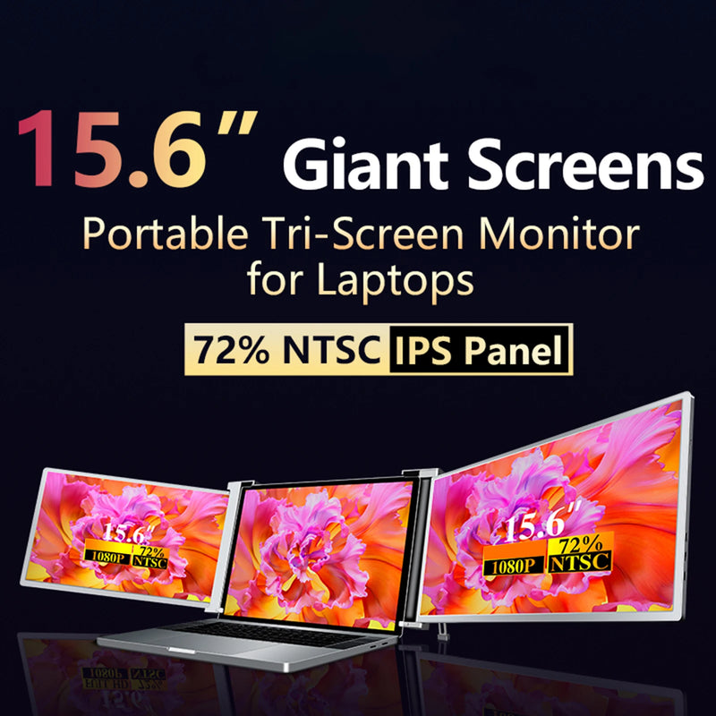 15.6 inch Portable Triple-screen Monitor Laptop Expansion Screen 1920*1080 Resolution Easy Installation for 15-17 inch Laptop