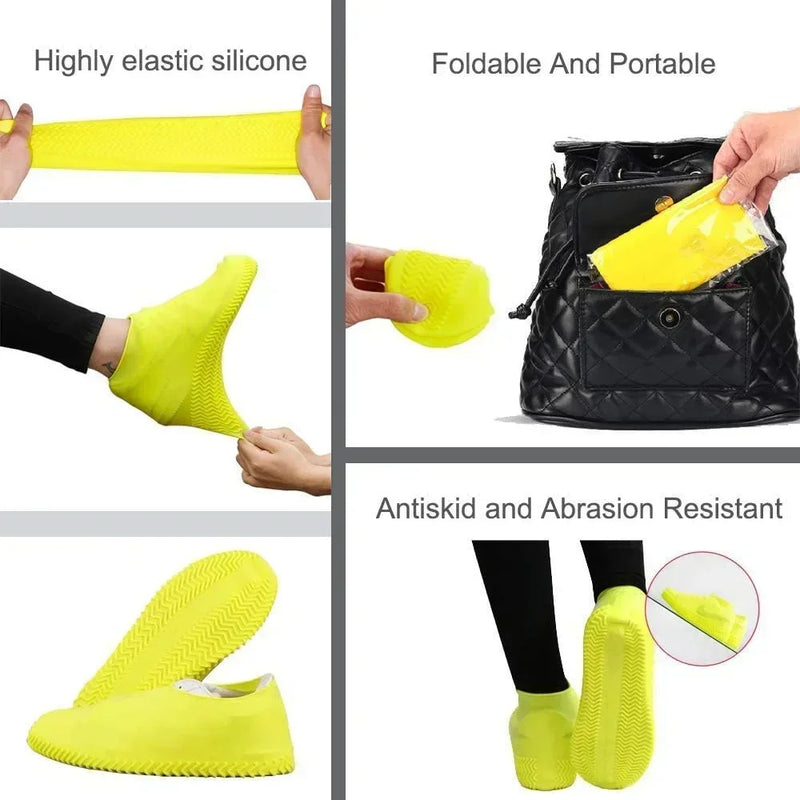 2pcs Waterproof Shoe Covers Silicone Anti-Slip Rain Boots Unisex Sneakers Protector For Outdoor Rainy Day Protectors Shoes Cover