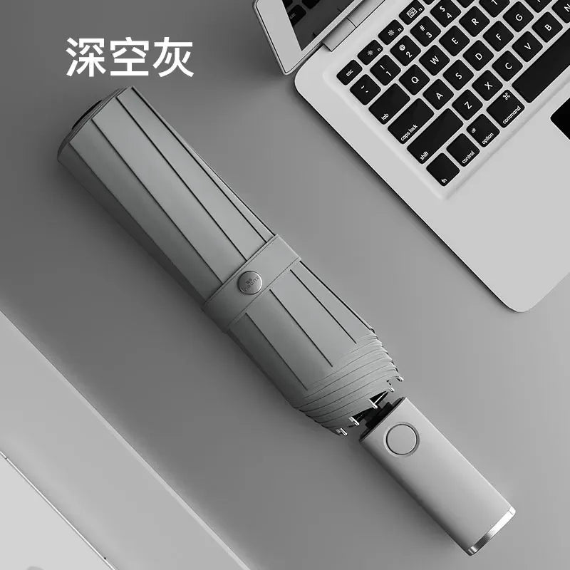 Rechargeable 3-Eye LED Flashlight Windproof Men's Umbrella Automatic Umbrella Double Umbrella