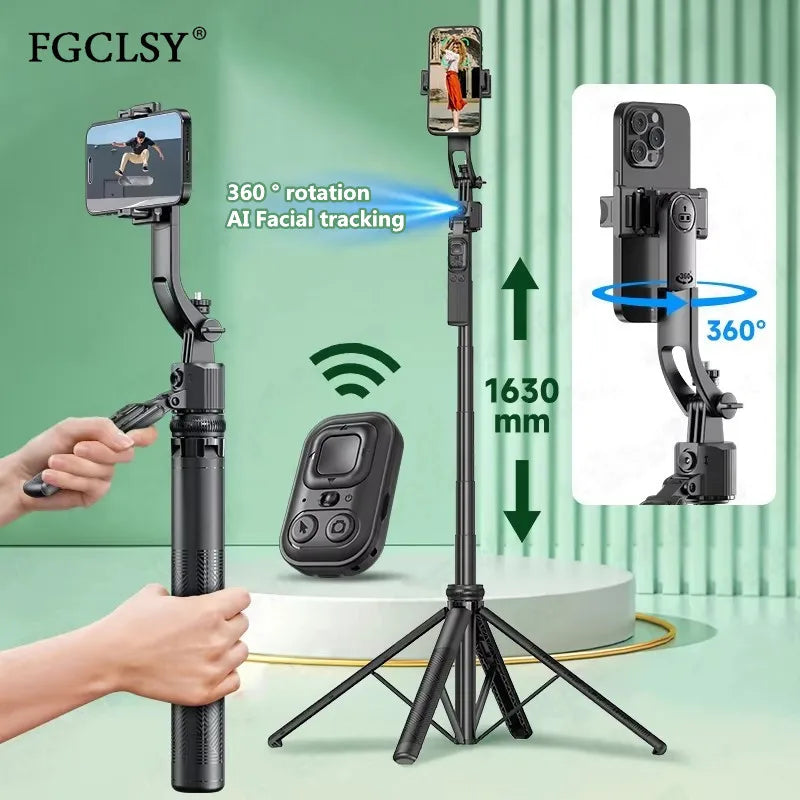 360°Selfie Stick With Bluetooth Remote Intelligent AI Follow-Up Anti Shake Pan Tilt Tripod Fully Automatic Photography Artifact