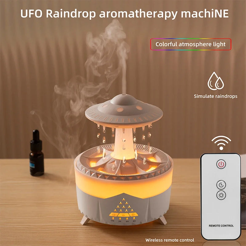 Remote Control Rotating Umbrella Waterdrop Aromatherapy Machine Ultrasonic Air Humidifier with LED Light for Home Aroma Diffuser