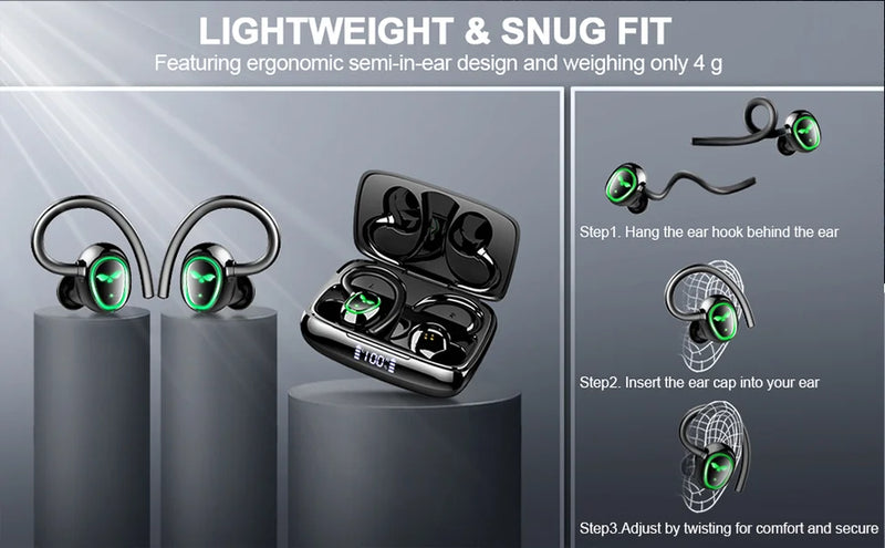 Wireless Earbuds, Bluetooth 5.3 Headphones with Dual Mic, 48H Playtime LED Display Wireless Sports Headphones.