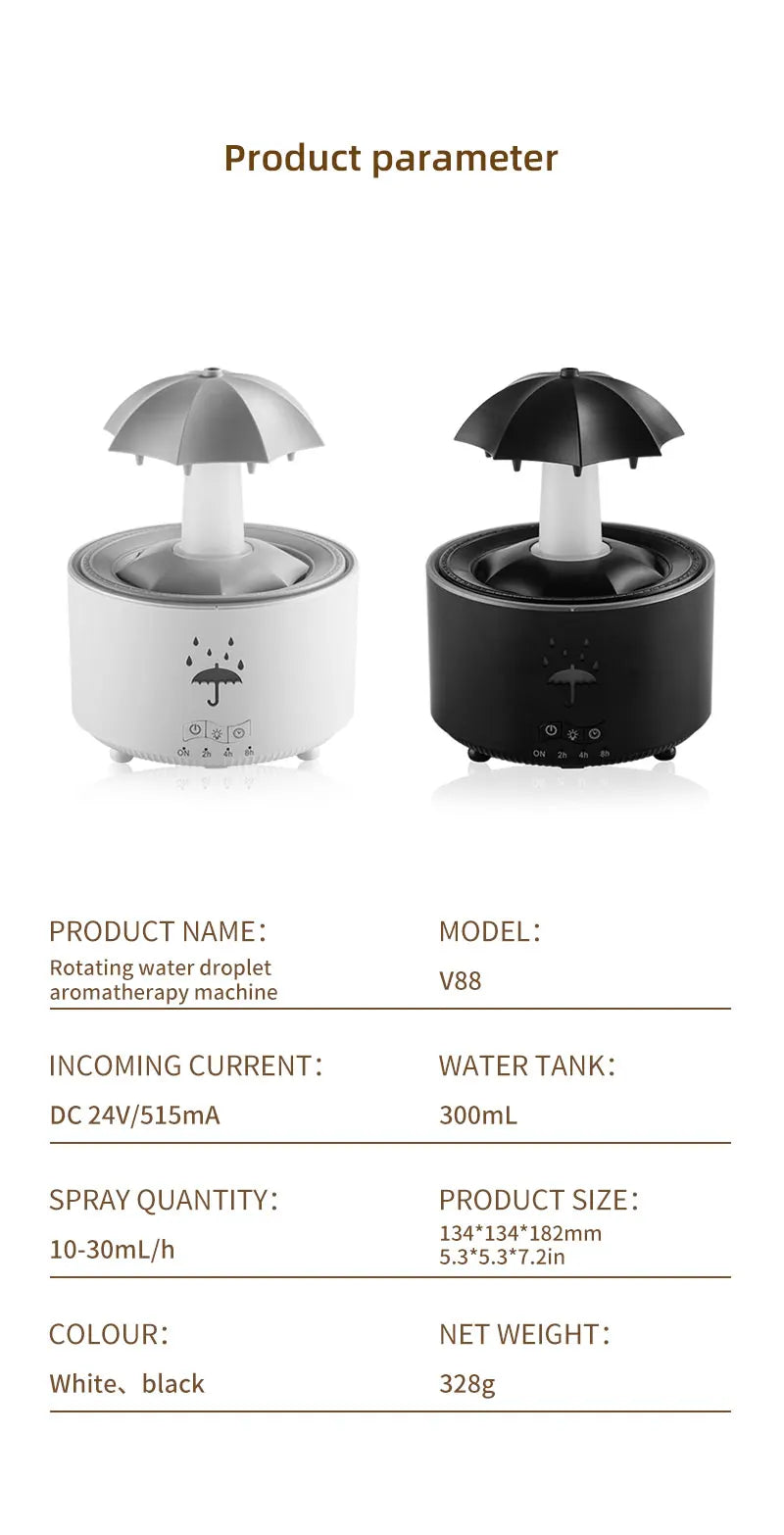 Creative Umbrella Water Drop Air Humidifier with Colorful Light Raindrop Aroma Essential Oil Diffuser Aromatherapy Humidifier