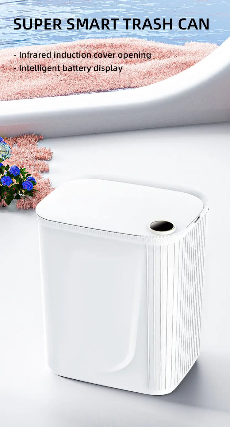 15/18L Smart Sensor Trash Can Quiet Automatic Trash Bin Rechargeable Auto Motion Sensor Rubbish Can for Kitchen Bathroom Bedroom