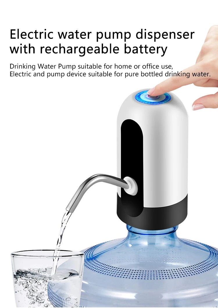 Kinscoter Rechargeable Portable Water Pump Mini Automatic Water Dispenser with Switch USB Charging for Universal 5 Gallon Bottle