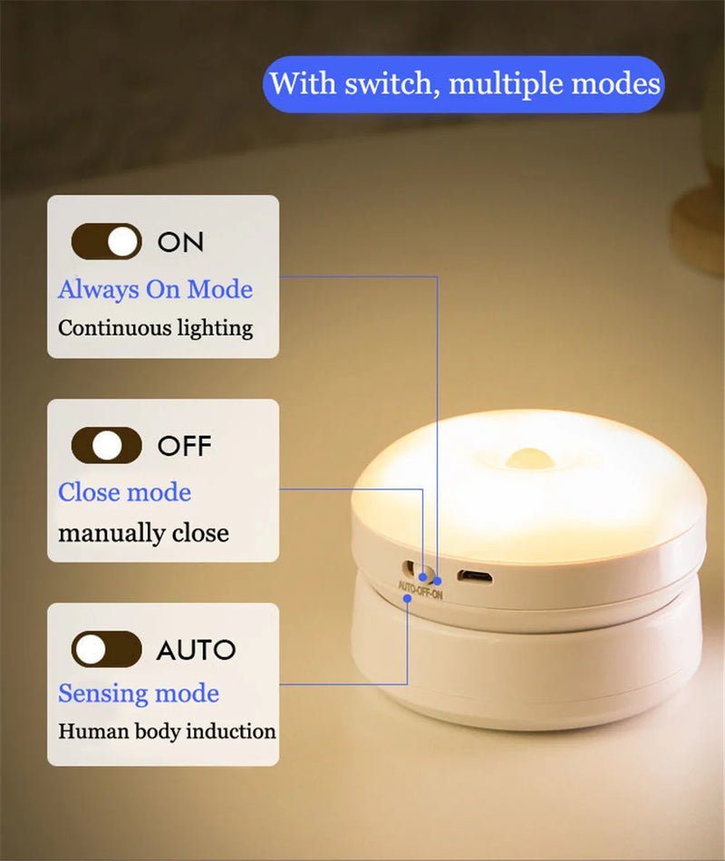 360 Rotated PIR Motion Sensor Night Light Led Wall Lamps Rechargeable Auto/On/Off Under Cabinet Light Wireless Closet Night Lamp