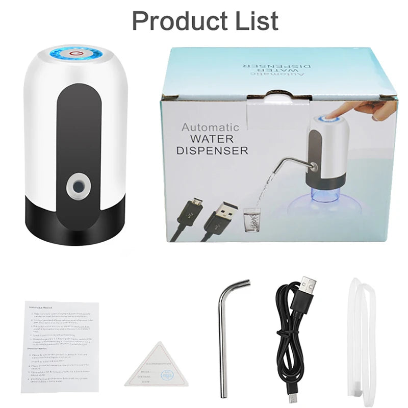 Kinscoter Rechargeable Portable Water Pump Mini Automatic Water Dispenser with Switch USB Charging for Universal 5 Gallon Bottle