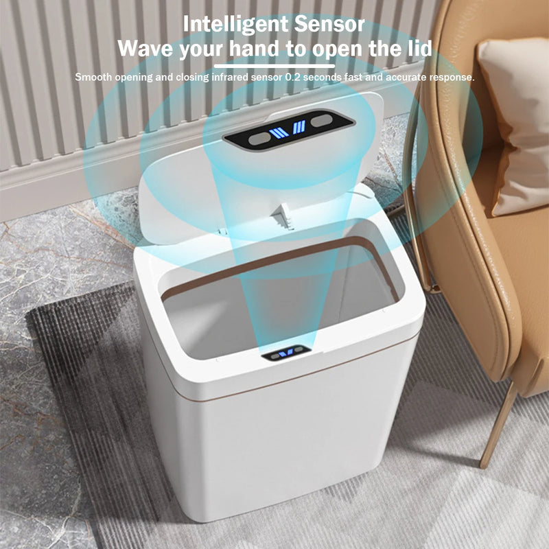 15/18L Smart Sensor Trash Can Quiet Automatic Trash Bin Rechargeable Auto Motion Sensor Rubbish Can for Kitchen Bathroom Bedroom