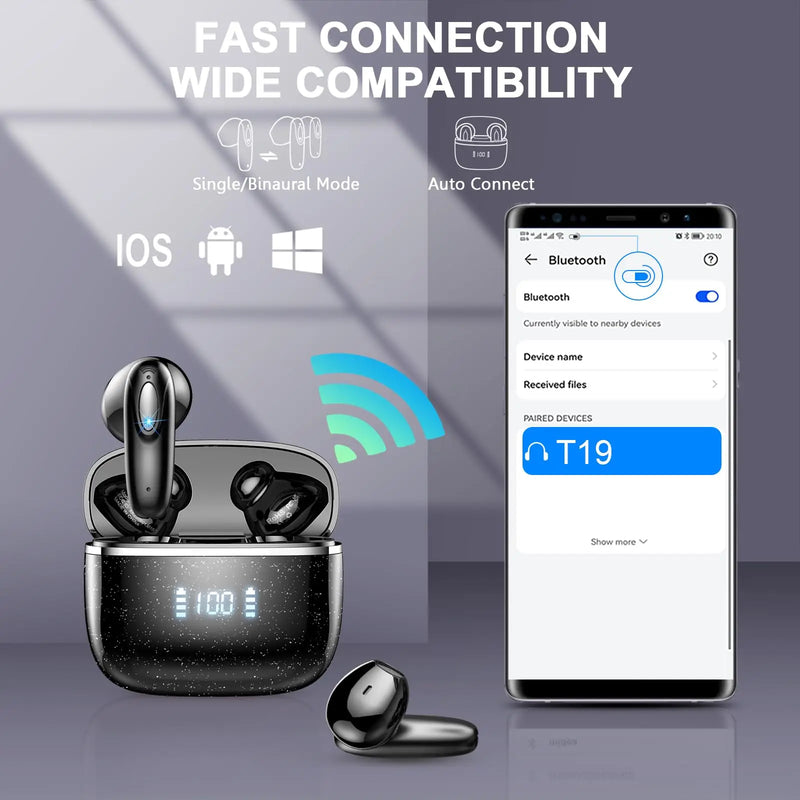 DRSAEC Wireless Earbuds, Bluetooth 5.3, 4 ENC Noise Canceling Mic, 40H LED Display Charging Case, IP7 Waterproof in-Ear Earbuds.