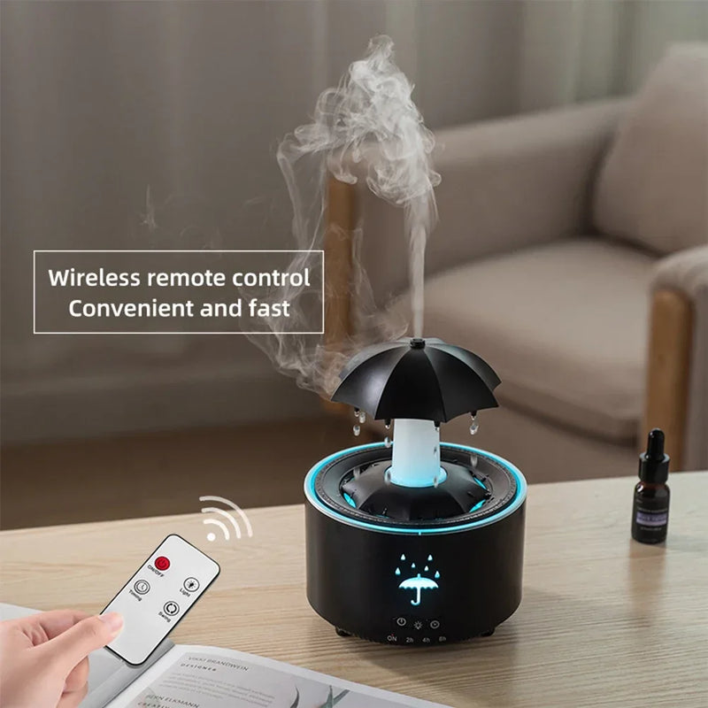 Remote Control Rotating Umbrella Waterdrop Aromatherapy Machine Ultrasonic Air Humidifier with LED Light for Home Aroma Diffuser