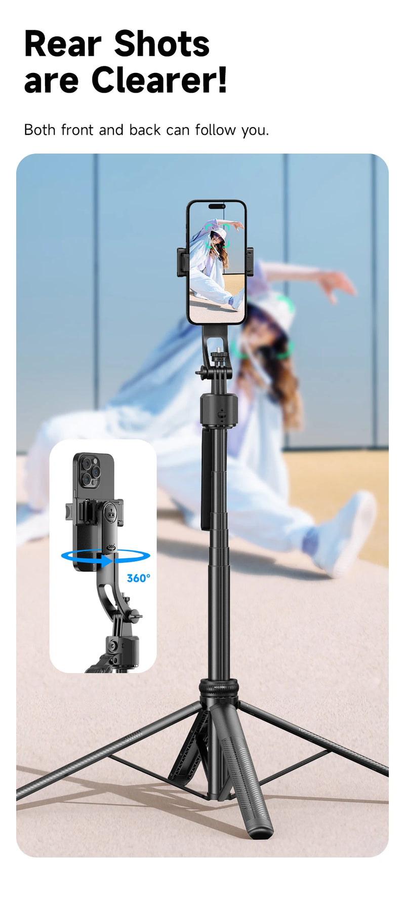 360°Selfie Stick With Bluetooth Remote Intelligent AI Follow-Up Anti Shake Pan Tilt Tripod Fully Automatic Photography Artifact