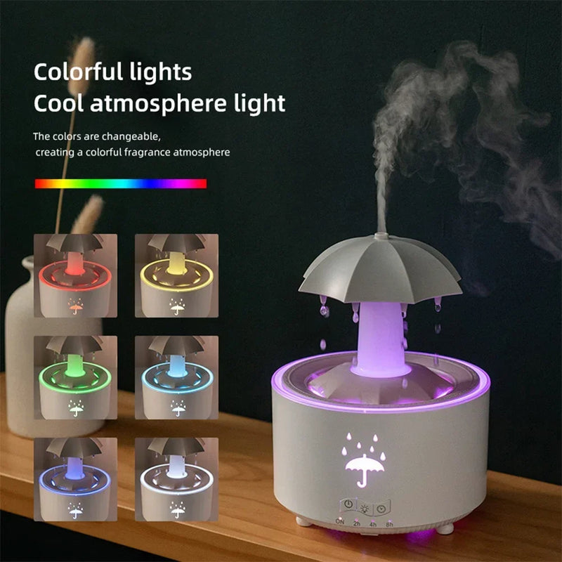 Remote Control Rotating Umbrella Waterdrop Aromatherapy Machine Ultrasonic Air Humidifier with LED Light for Home Aroma Diffuser