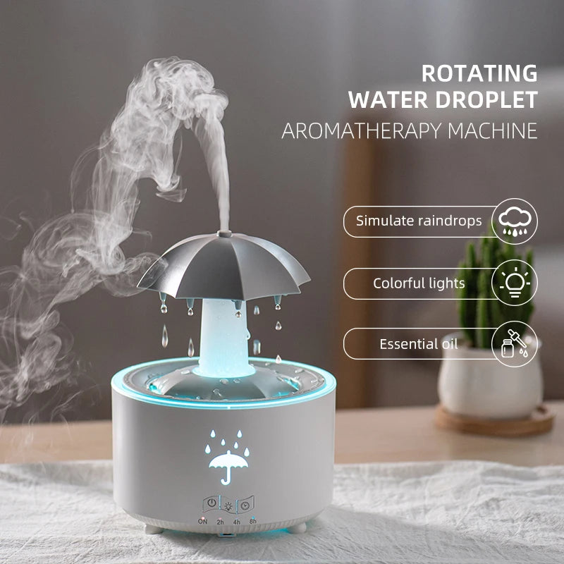 Creative Umbrella Water Drop Air Humidifier with Colorful Light Raindrop Aroma Essential Oil Diffuser Aromatherapy Humidifier