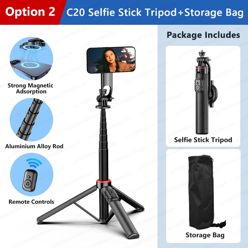 1300mm Magnetic Selfie Stick Tripod for iPhone Magsafe,Hidden Clamp & 1/4" Thread Compatible Android Smartphone & Action Camera