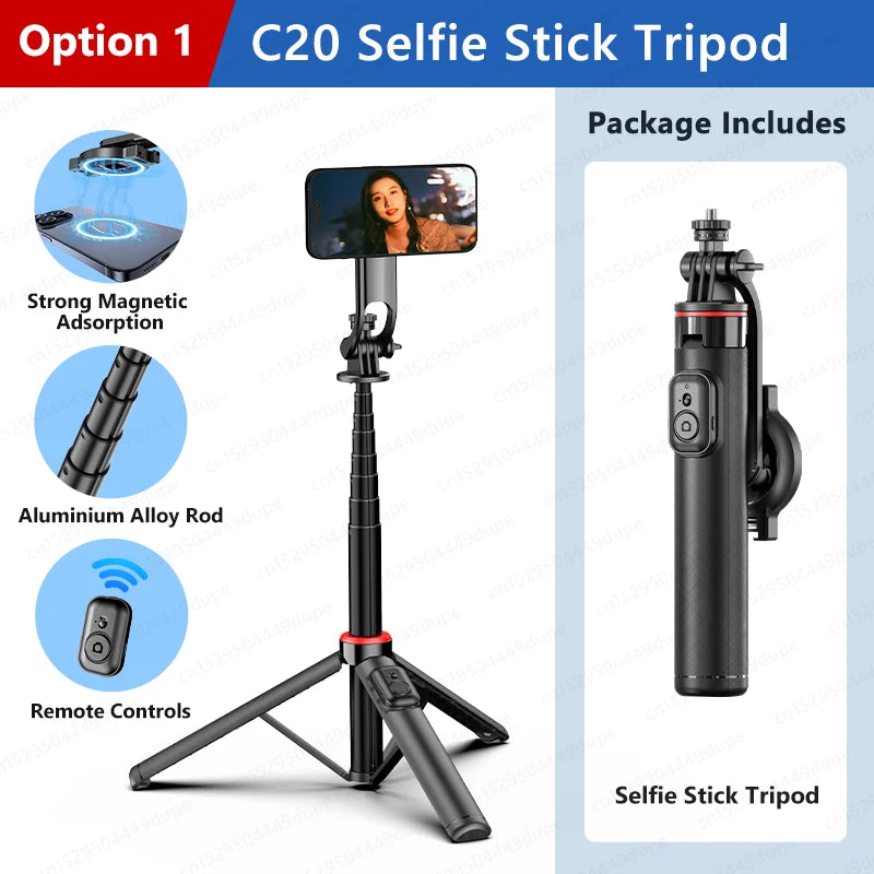 1300mm Magnetic Selfie Stick Tripod for iPhone Magsafe,Hidden Clamp & 1/4" Thread Compatible Android Smartphone & Action Camera