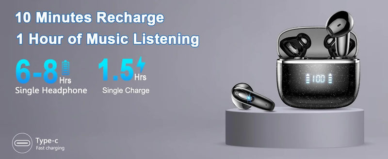 DRSAEC Wireless Earbuds, Bluetooth 5.3, 4 ENC Noise Canceling Mic, 40H LED Display Charging Case, IP7 Waterproof in-Ear Earbuds.