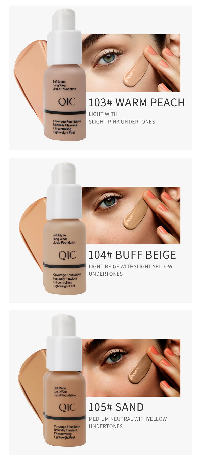 Liquid Foundation Concealer Face Naturally Flawless Matte Oil-Control Waterproof Long Lasting Foundation 30ml 5 Colors Optional