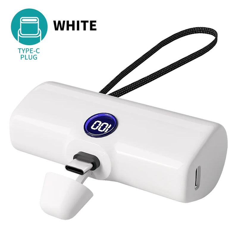 Mini Power Bank 5000mAh Poratable Fast Charge Wireless Type-C/Lightning Plug External Battery Powerbank