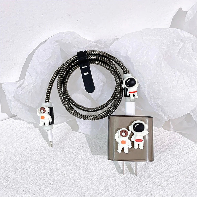 18/20W Charger 3D Astronaut Protector Cover Charging Cable Winder Spiral Case Protector Kit For Apple iPhone Charger Adapter