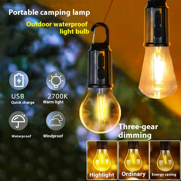 Portable Camping Light LED Camping Lamp with Hook Portable Lighting Lantern Type C Charging Waterproof for Hiking Fishing