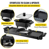 VEVOR 2in1 Electric BBQ Pan Grill Hot Pot 2400W Multifunction Home Portable Smokeless Nonstick Detachable Hot Pot Barbecue Plate