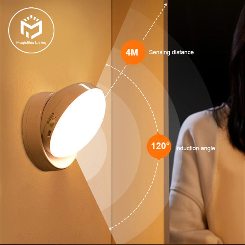 360 Rotated PIR Motion Sensor Night Light Led Wall Lamps Rechargeable Auto/On/Off Under Cabinet Light Wireless Closet Night Lamp