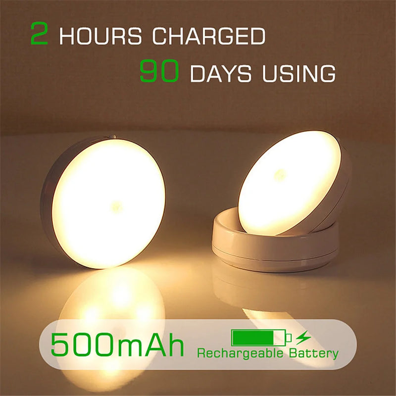 360 Rotated PIR Motion Sensor Night Light Led Wall Lamps Rechargeable Auto/On/Off Under Cabinet Light Wireless Closet Night Lamp