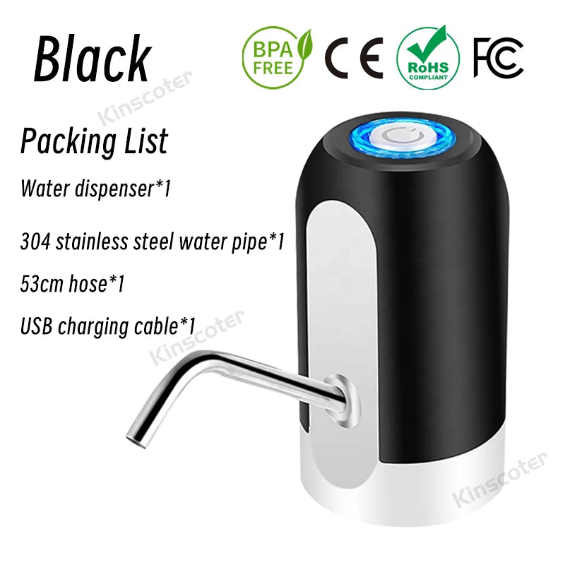 Kinscoter Rechargeable Portable Water Pump Mini Automatic Water Dispenser with Switch USB Charging for Universal 5 Gallon Bottle