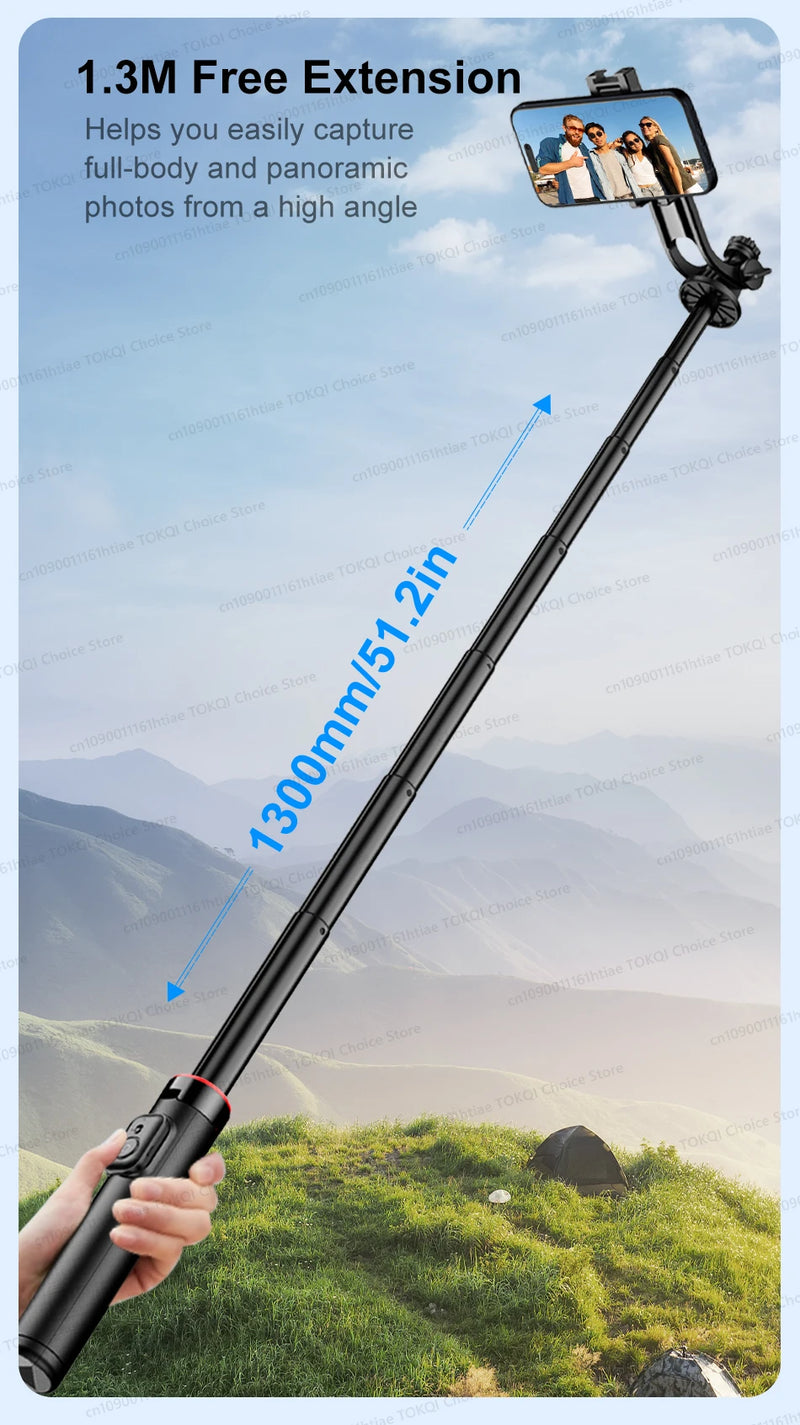 1300mm Magnetic Selfie Stick Tripod for iPhone Magsafe,Hidden Clamp & 1/4" Thread Compatible Android Smartphone & Action Camera