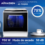 AIRMSEN Compact Mini Countertop Dishwasher – Portable with 5L Water Tank, 6 Wash Programs, Air Dry & 72-Hour Ventilation